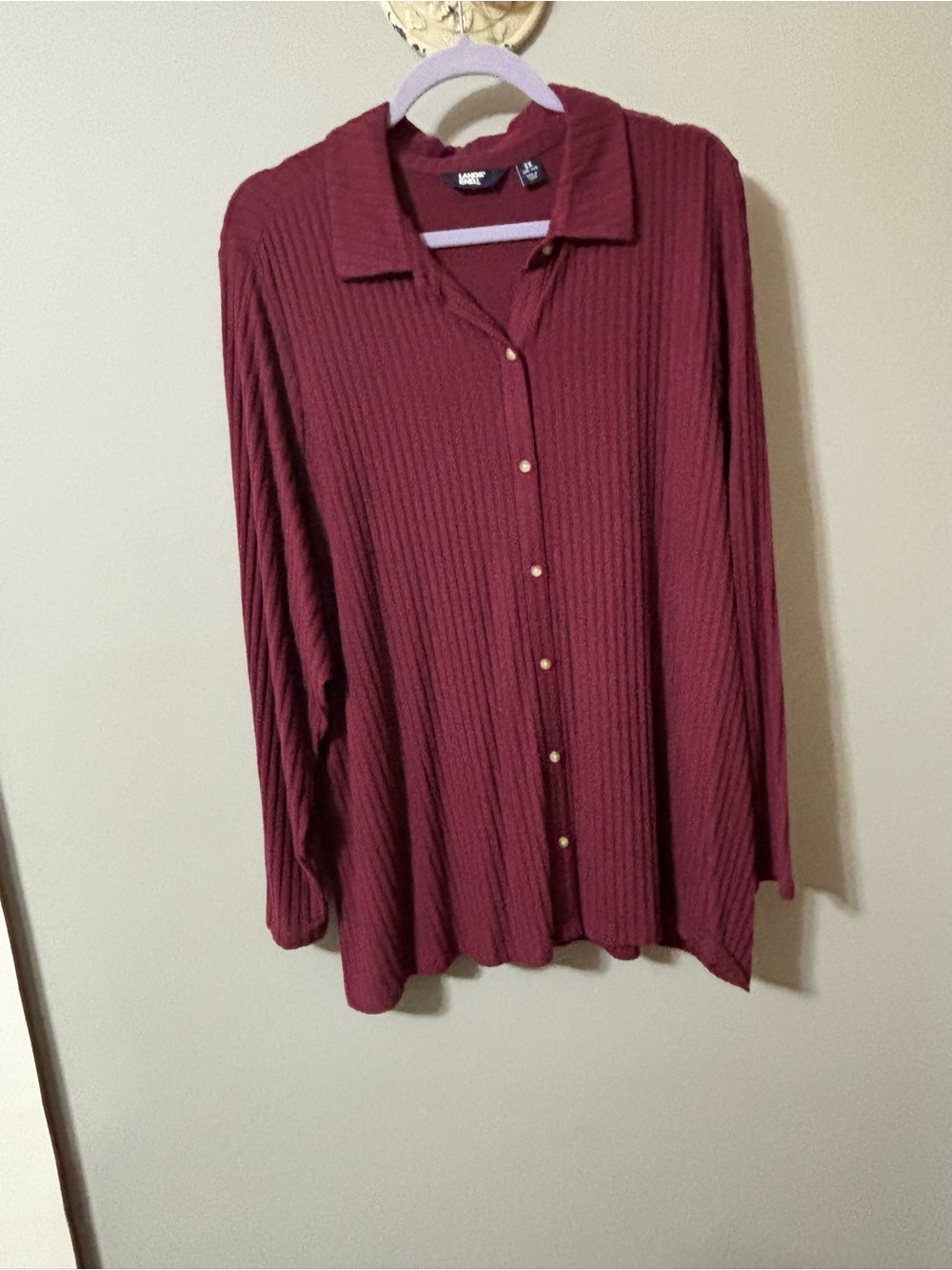 Lands' End Women's Ribbed Button-Up Shirt - Burgundy